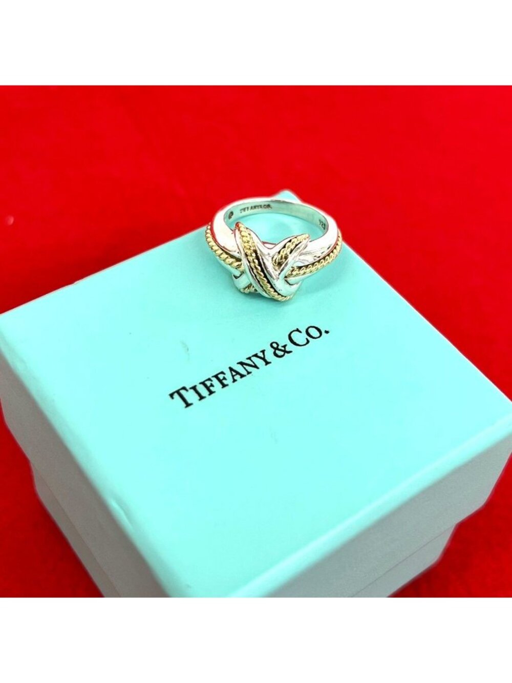 Tiffany & Co Vintage Signature Ring Silver Yellow Gold